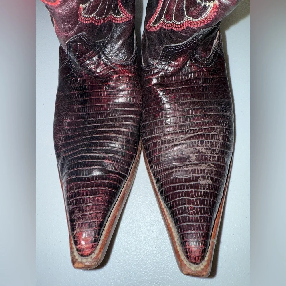 Los Altos Mens Cherry Authentic Lizard Teju Pointed Toe Cowboy Westen Boot 9 EE